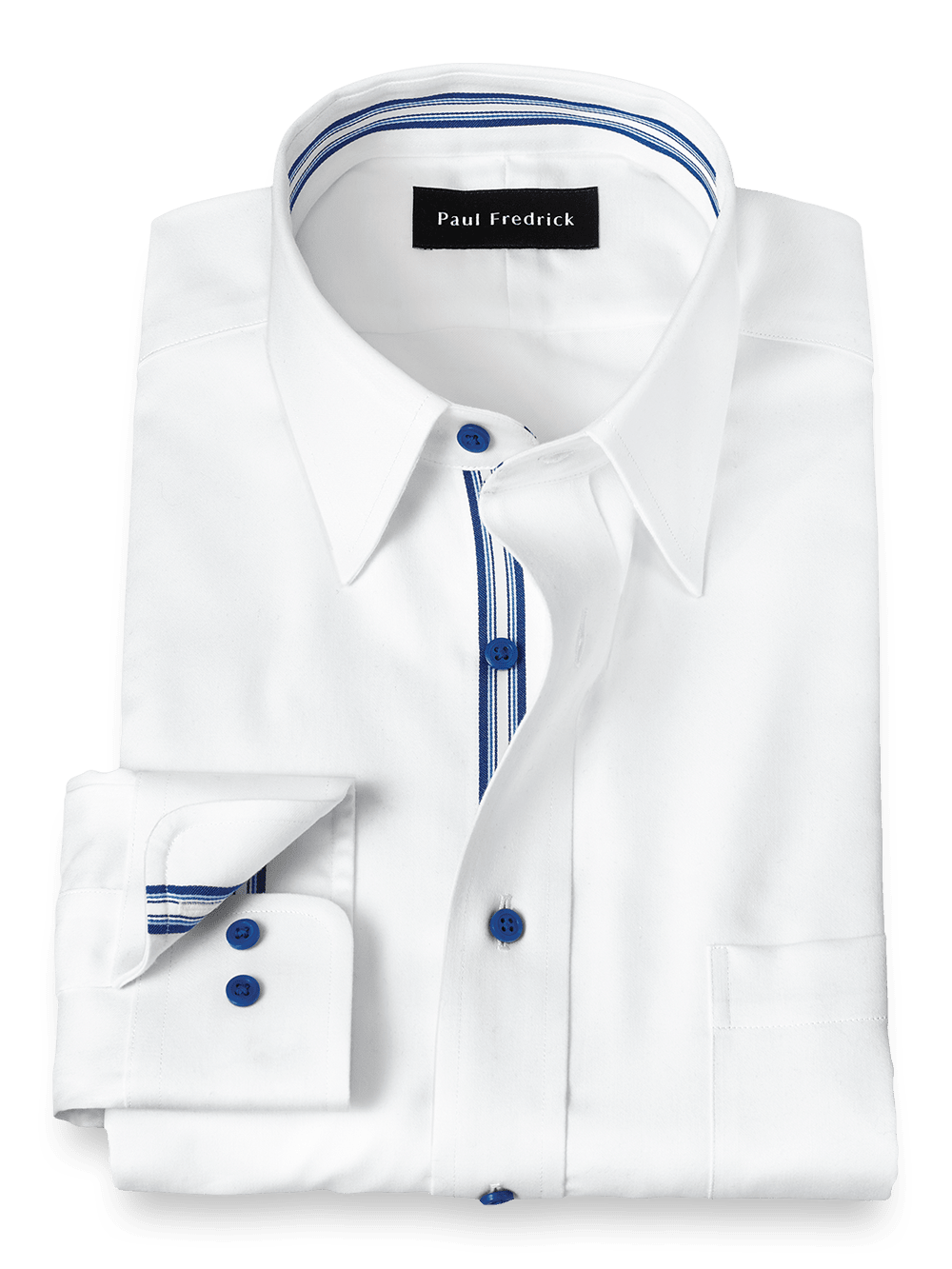Product Image of Non-iron Cotton Solid Dress Shirt With Contrast Trim-White/Cobalt