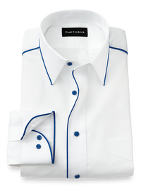 Non-Iron Cotton Solid Dress Shirt With Contrast Trim - White/cobalt