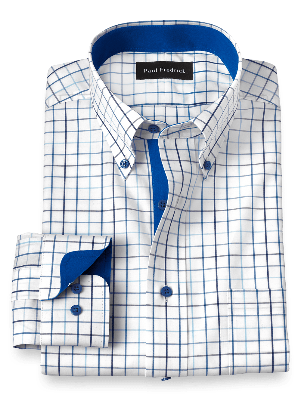 Product Image of Non-iron Cotton Tattersall Dress Shirt With Contrast Trim-Blue