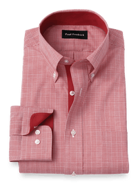 Non-Iron Cotton Plaid Dress Shirt With Contrast Trim - Red