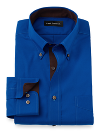 Non-Iron Cotton Solid Dress Shirt With Contrast Trim - Cobalt
