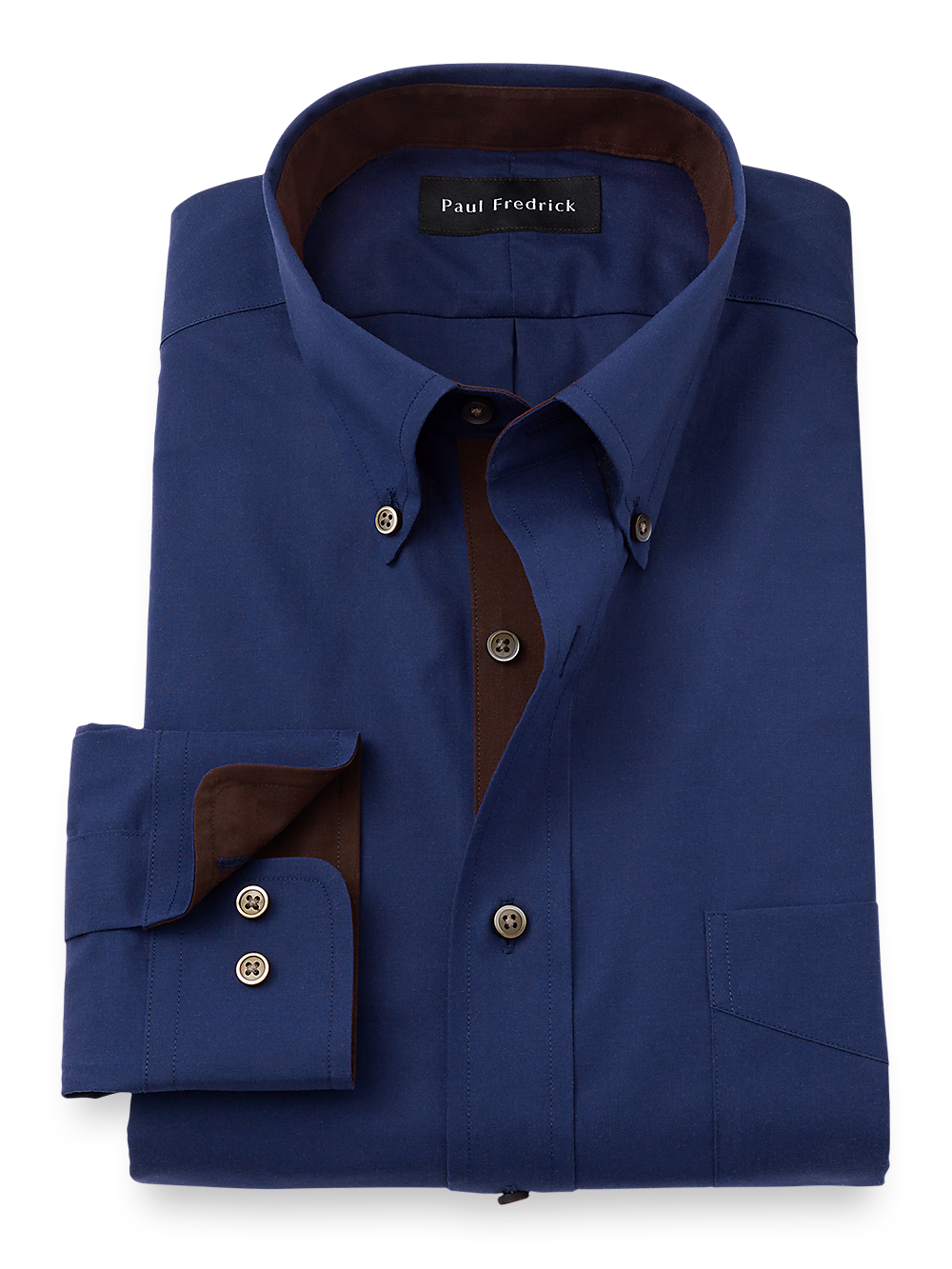 Product Image of Non-iron Cotton Solid Dress Shirt With Contrast Trim-Navy