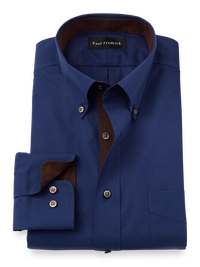 Non-Iron Cotton Solid Dress Shirt With Contrast Trim - Navy