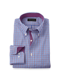 Non-Iron Cotton Gingham Dress Shirt With Contrast Trim - Blue/purple