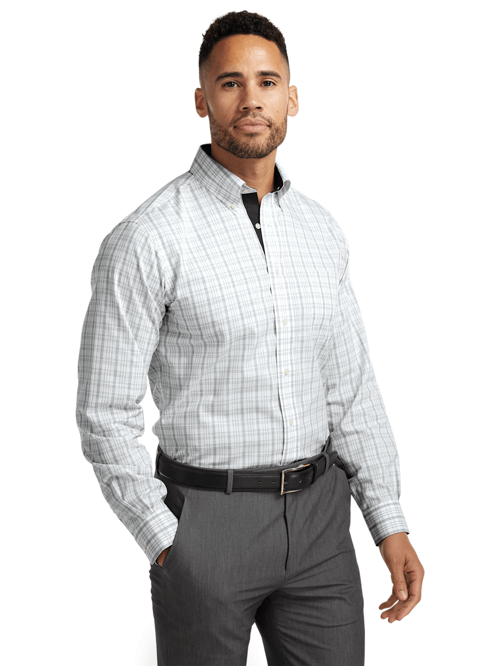 Alternate Image of Non-iron Cotton Check Dress Shirt With Contrast Trim-1