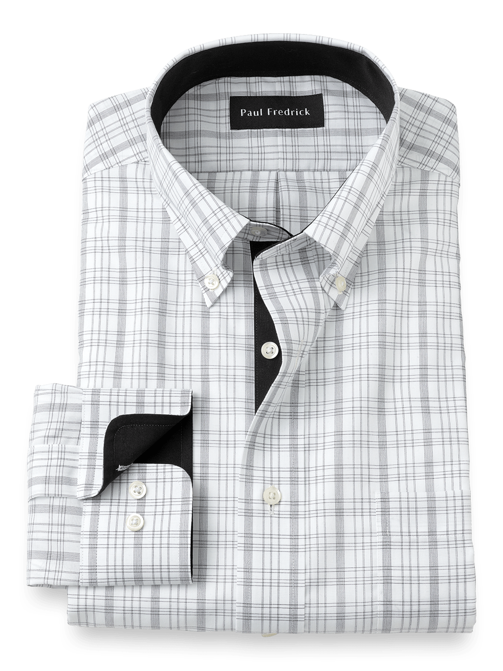 Product Image of Non-iron Cotton Check Dress Shirt With Contrast Trim-Black/White