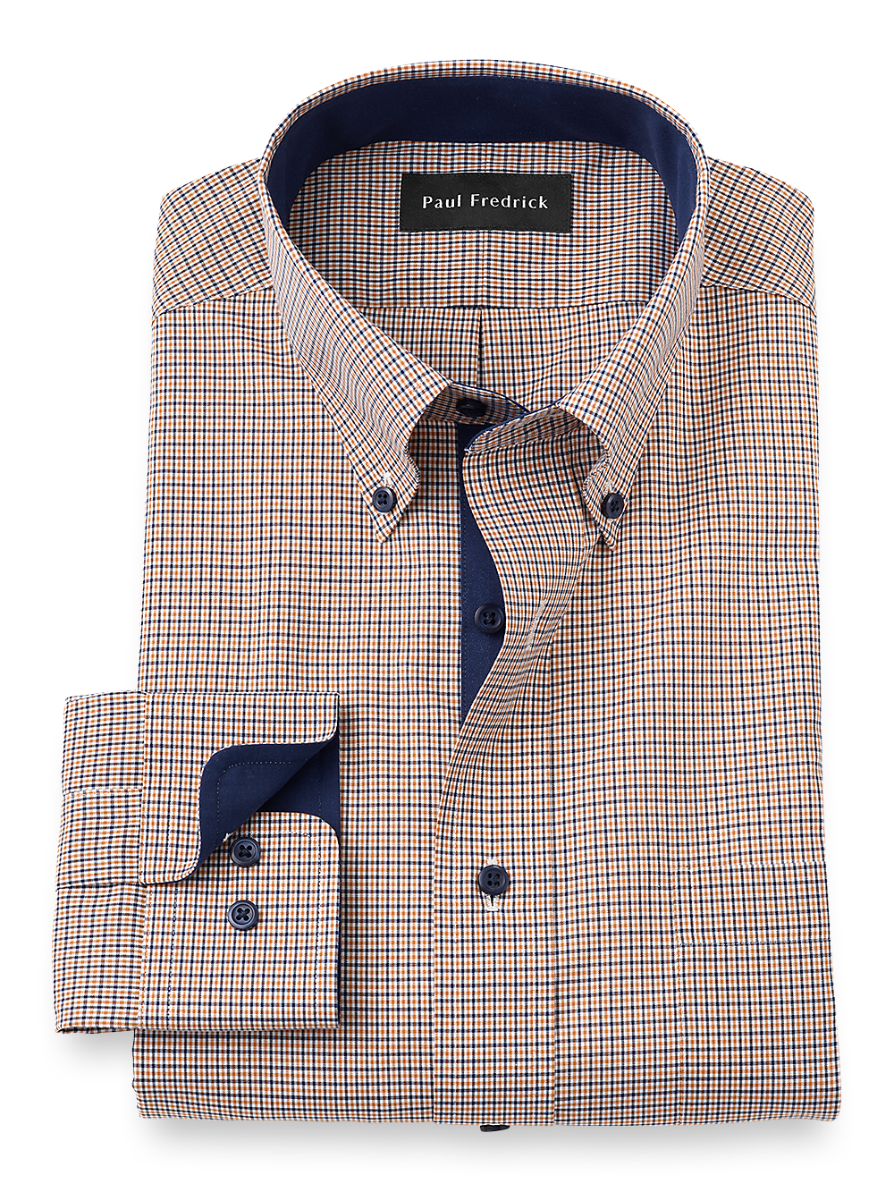 Product Image of Non-iron Cotton Check Dress Shirt With Contrast Trim-Navy/Gold
