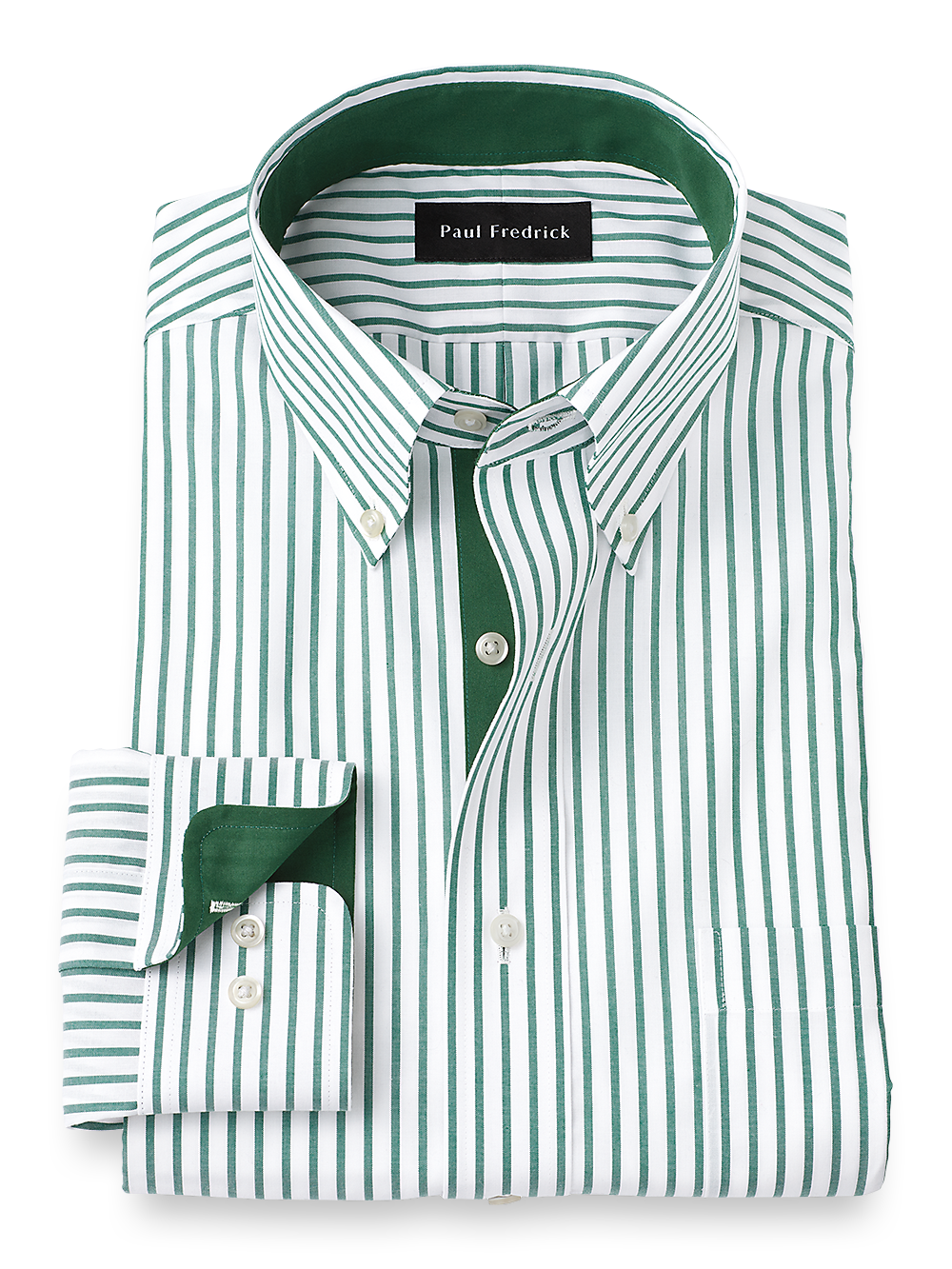 Product Image of Non-iron Cotton Stripe Dress Shirt With Contrast Trim-Green