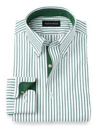 Non-Iron Cotton Stripe Dress Shirt With Contrast Trim - Green