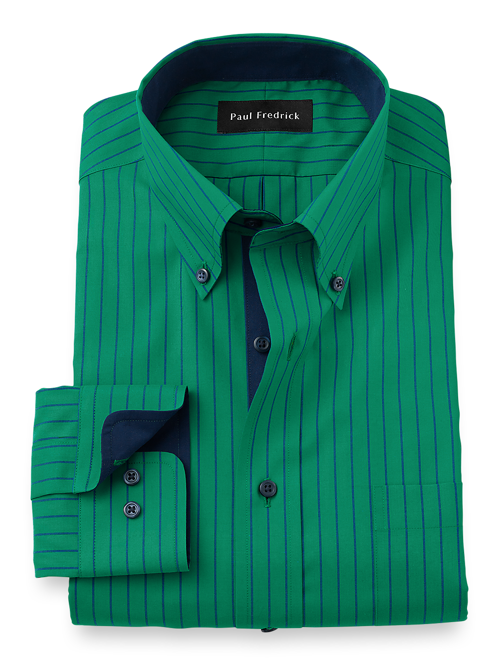Product Image of Non-iron Cotton Stripe Dress Shirt With Contrast Trim-Green