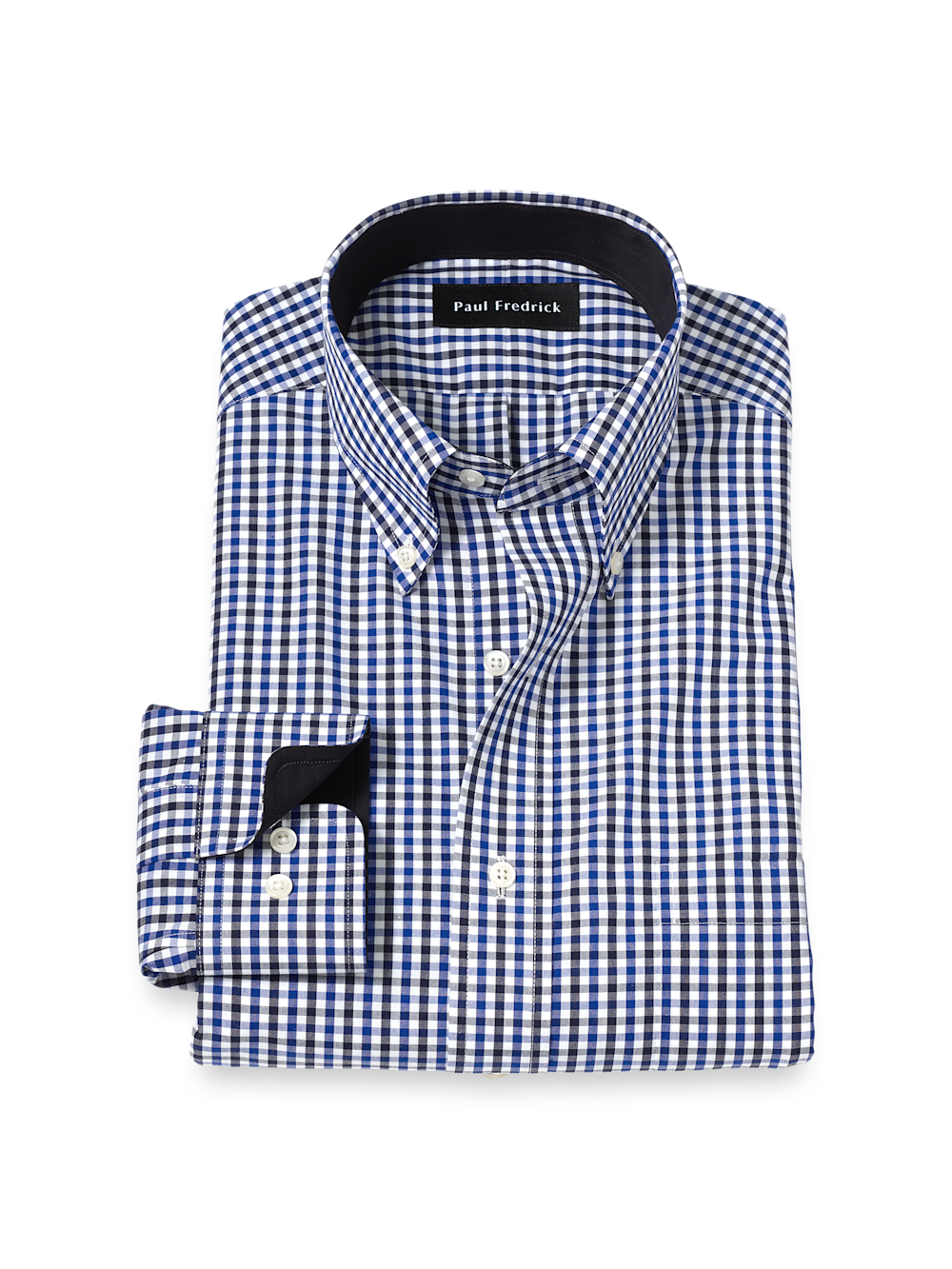 Product Image of Non-iron Cotton Gingham Dress Shirt With Contrast Trim-Blue/Black