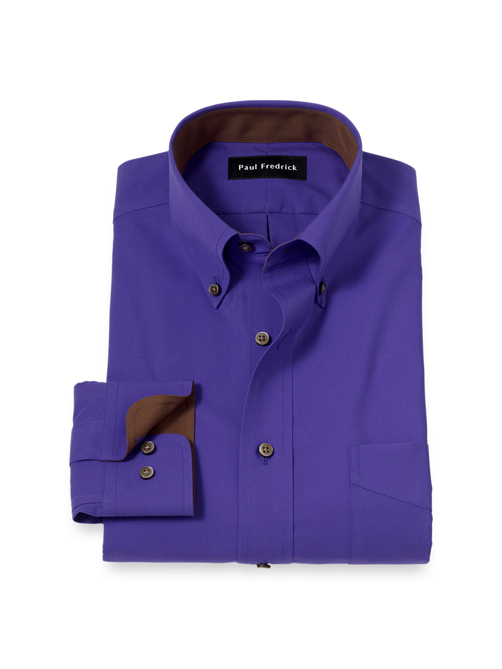 Product Image of Non-iron Cotton Solid Dress Shirt With Contrast Trim-Purple