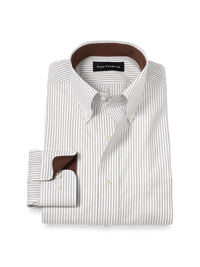 Non-Iron Cotton Stripe Dress Shirt With Contrast Trim - Brown
