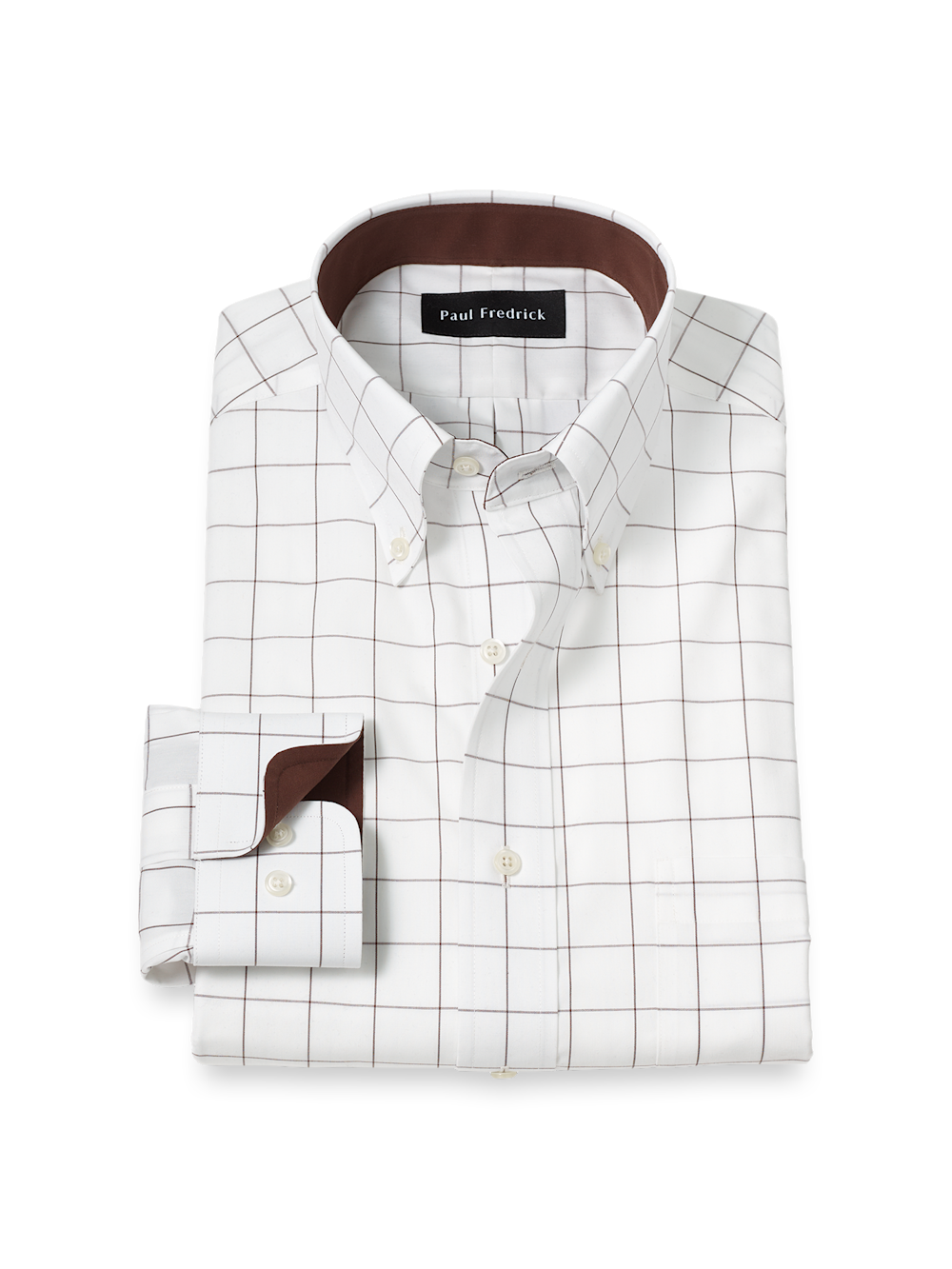 Product Image of Non-iron Cotton Windowpane Dress Shirt With Contrast Trim-Brown