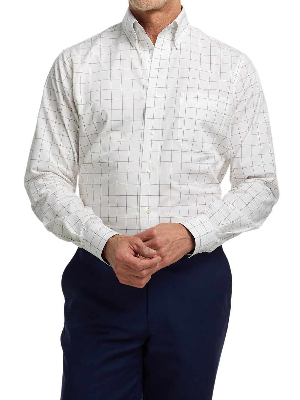 Alternate Image of Non-iron Cotton Windowpane Dress Shirt With Contrast Trim-1