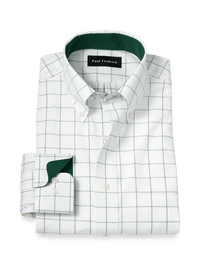 Non-Iron Cotton Windowpane Dress Shirt With Contrast Trim - Green