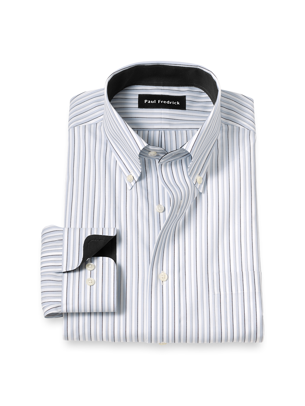 Product Image of Non-iron Cotton Stripe Dress Shirt With Contrast Trim-Grey/White