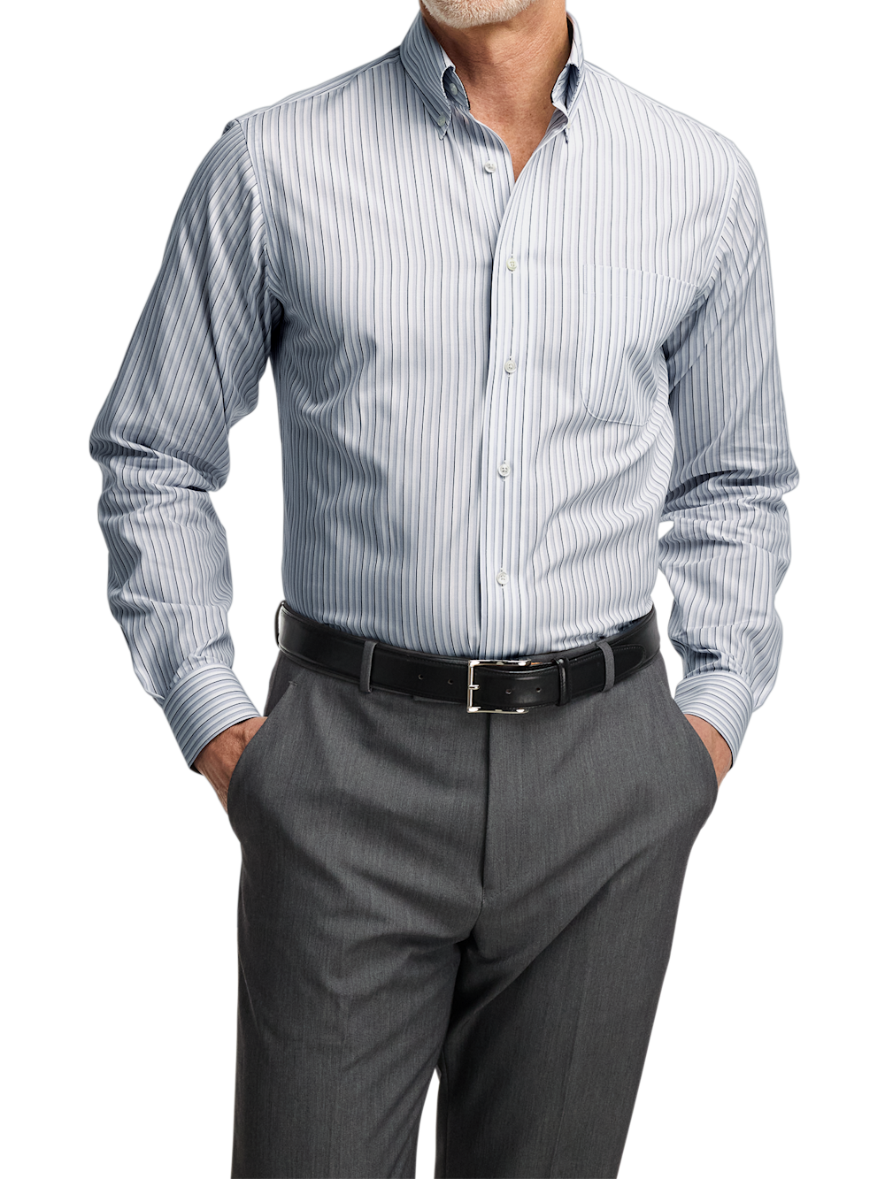Alternate Image of Non-iron Cotton Stripe Dress Shirt With Contrast Trim-1