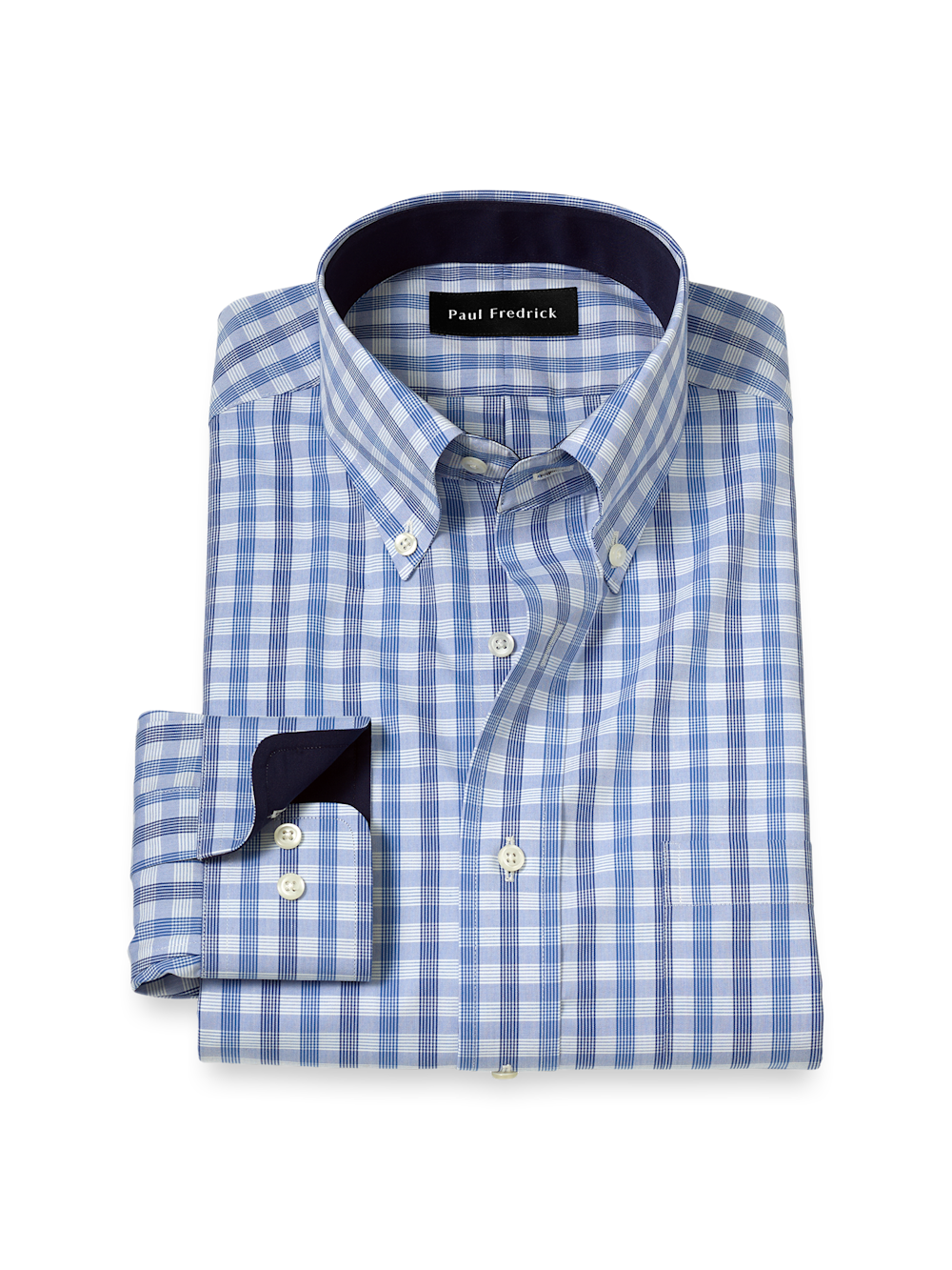 Product Image of Non-iron Cotton Plaid Dress Shirt With Contrast Trim-Blue