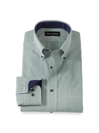 Non-Iron Cotton Check Dress Shirt With Contrast Trim - Green