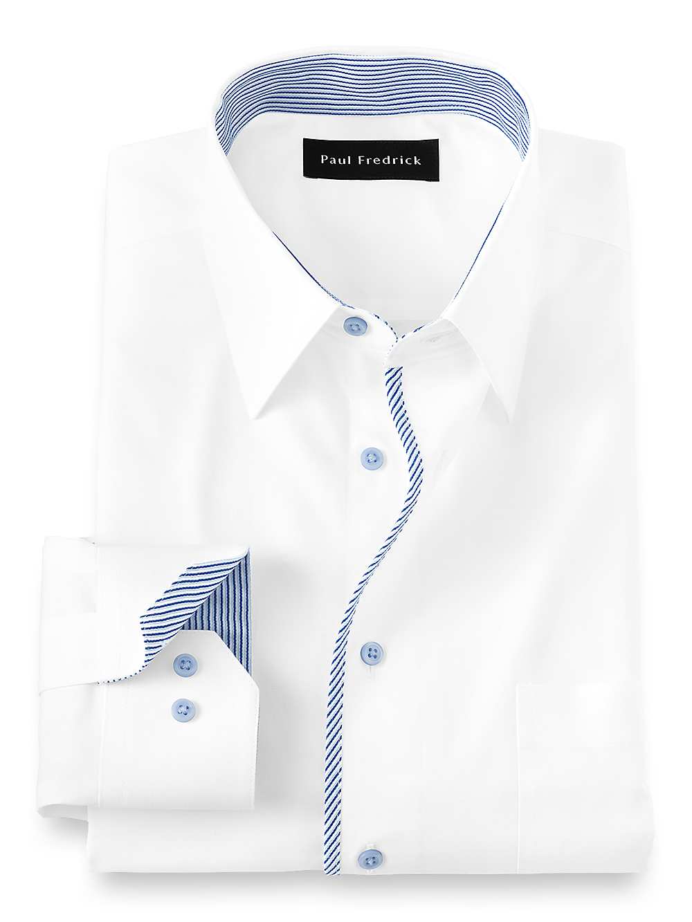 Product Image of Non-iron Cotton Solid Dress Shirt With Contrast Trim-White