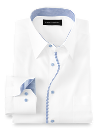 Non-Iron Cotton Solid Dress Shirt With Contrast Trim - White