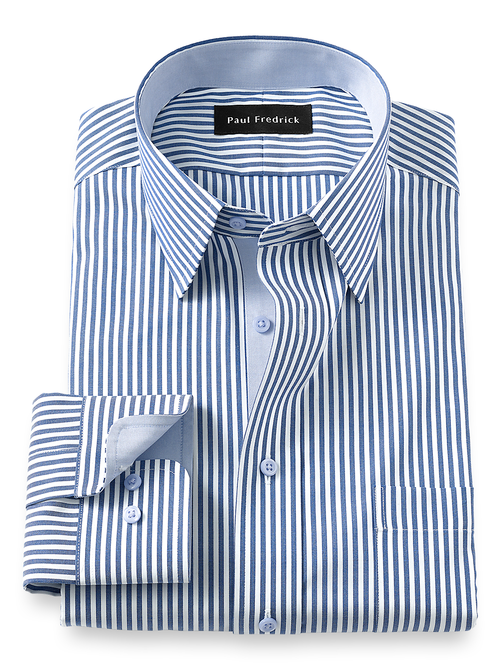 Product Image of Non-iron Cotton Stripe Dress Shirt With Contrast Trim-Cobalt