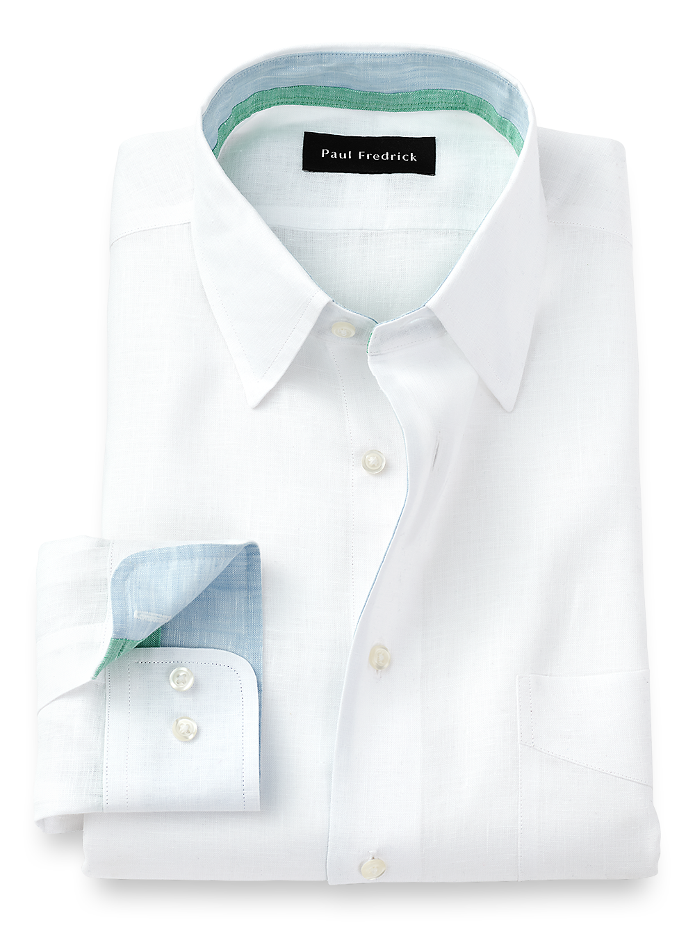 Product Image of Linen Solid Dress Shirt With Contrast Trim-White