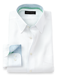 Linen Solid Dress Shirt With Contrast Trim - White