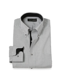 Non-Iron Cotton Check Dress Shirt With Contrast Trim - Black/white