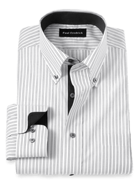 Non-Iron Cotton Stripe Dress Shirt With Contrast Trim - Black/white