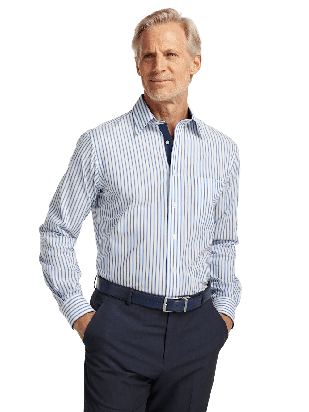 Alternate Image of Non-iron Cotton Stripe Dress Shirt With Contrast Trim-1