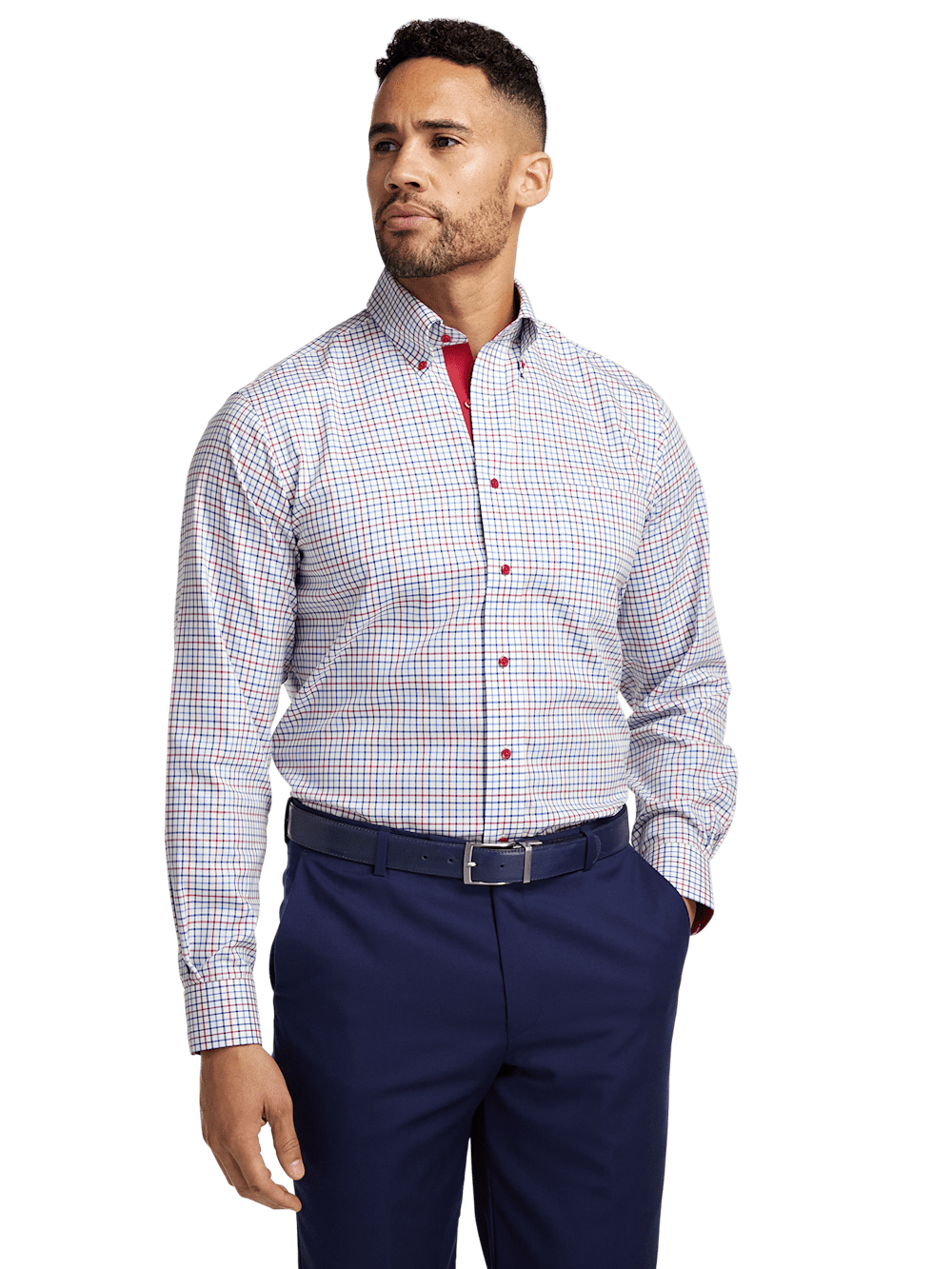 Alternate Image of Non-iron Cotton Tattersall Dress Shirt With Contrast Trim-1