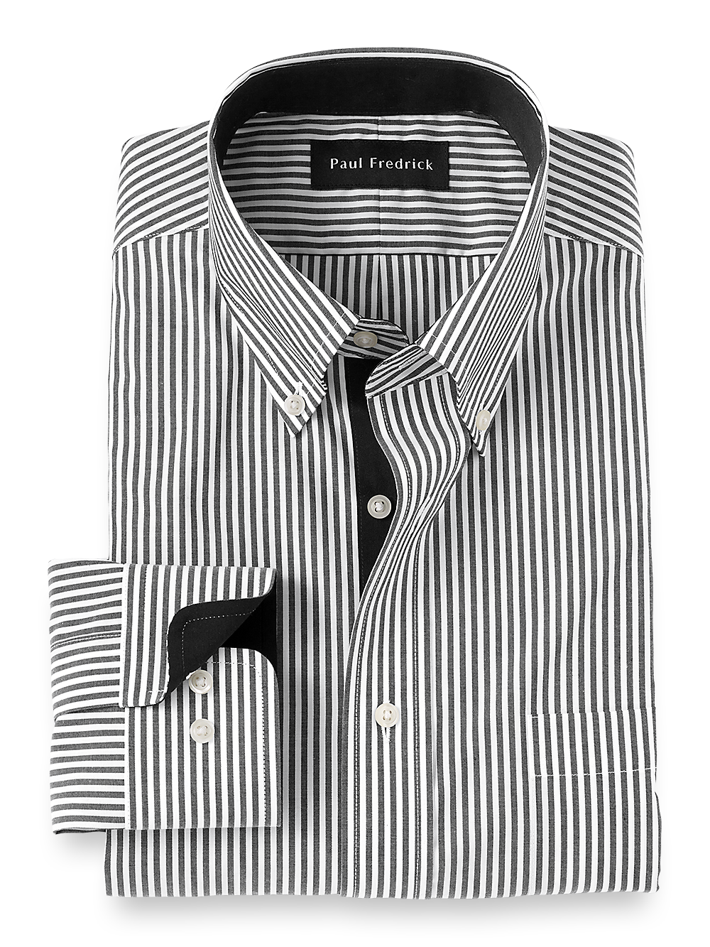 Product Image of Non-iron Cotton Stripe Dress Shirt With Contrast Trim-Black