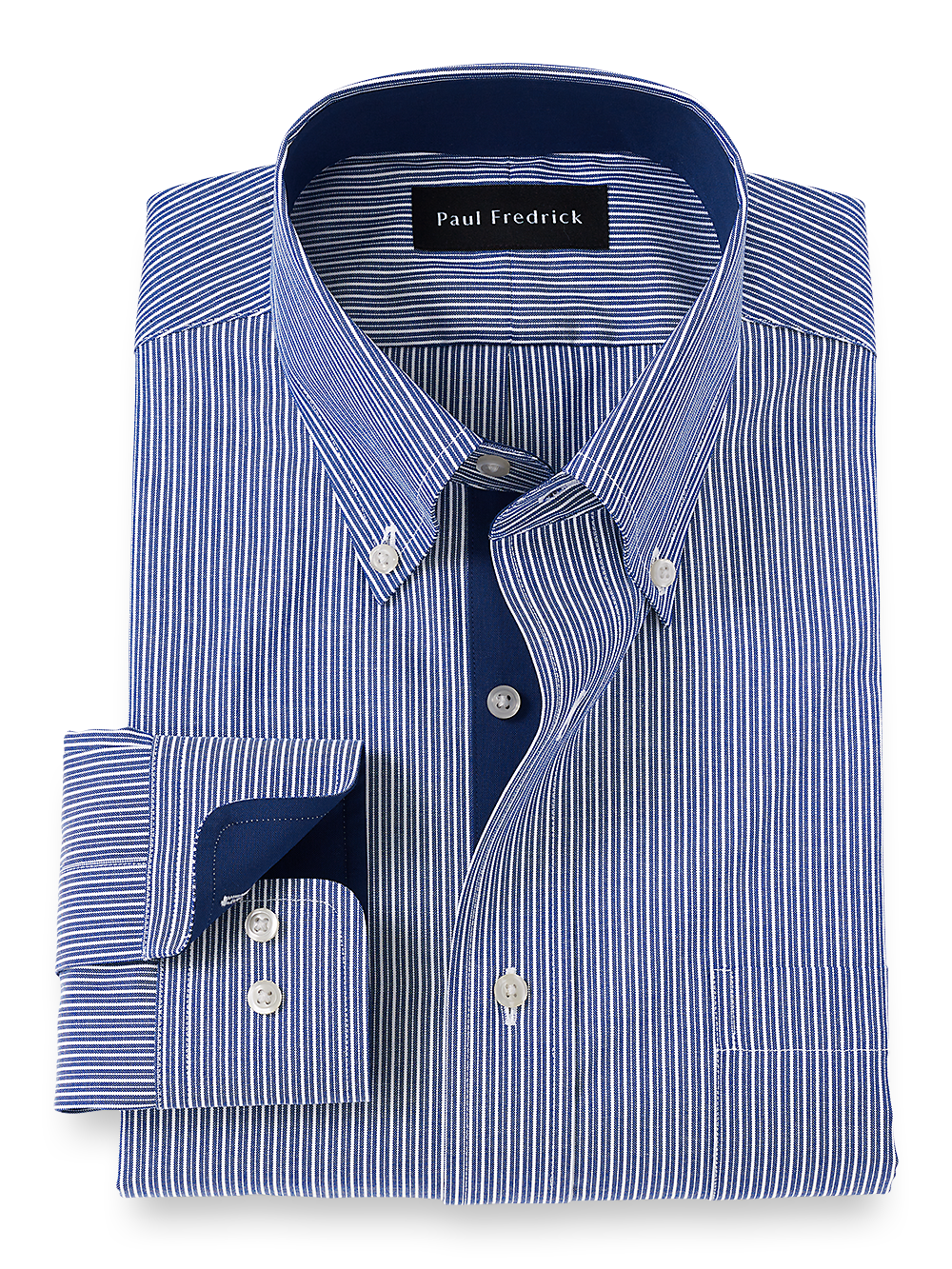 Product Image of Non-iron Cotton Stripe Dress Shirt With Contrast Trim-Blue