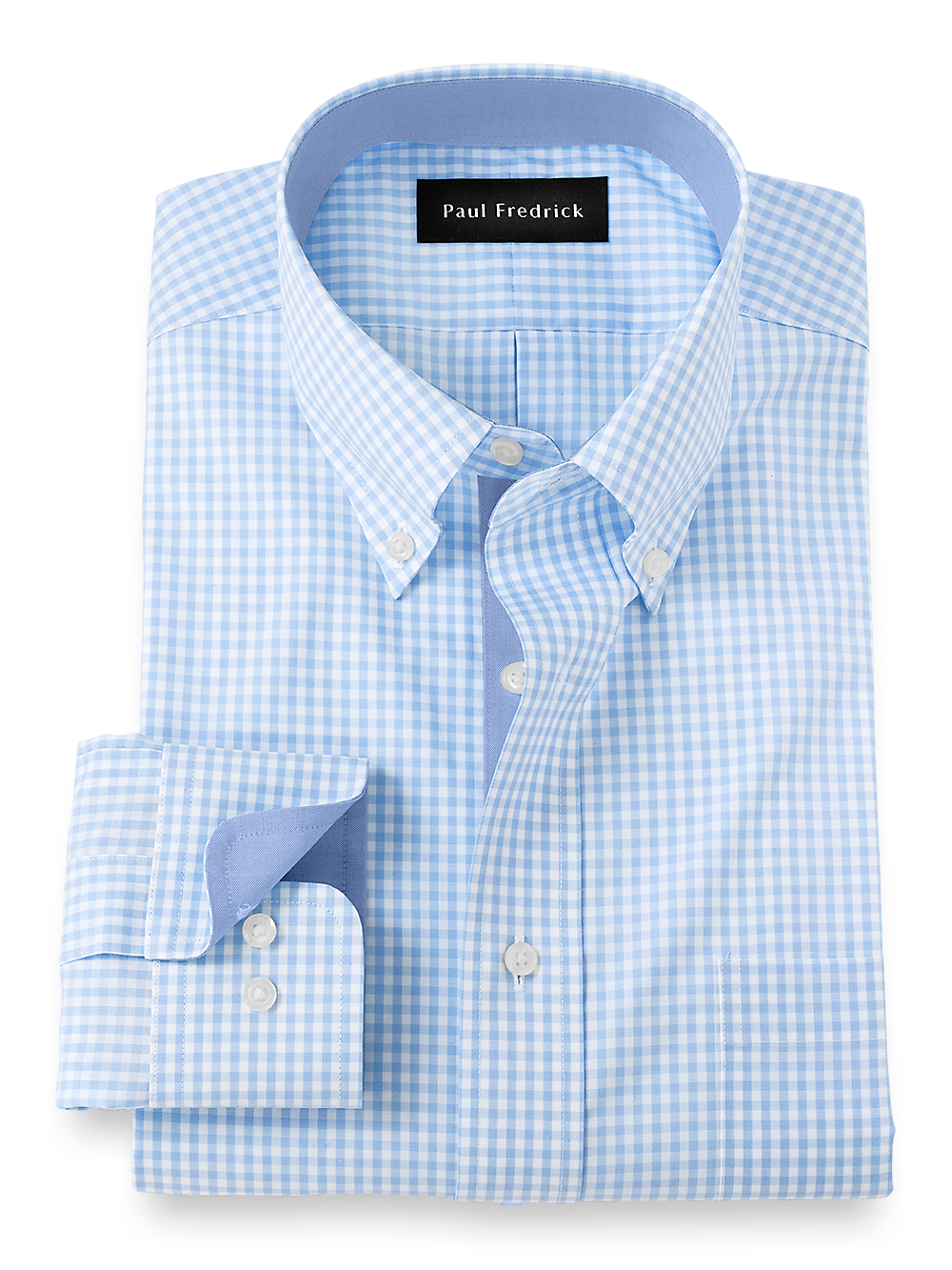 Product Image of Non-iron Cotton Check Dress Shirt With Contrast Trim-Blue