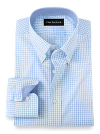Non-Iron Cotton Check Dress Shirt With Contrast Trim - Blue