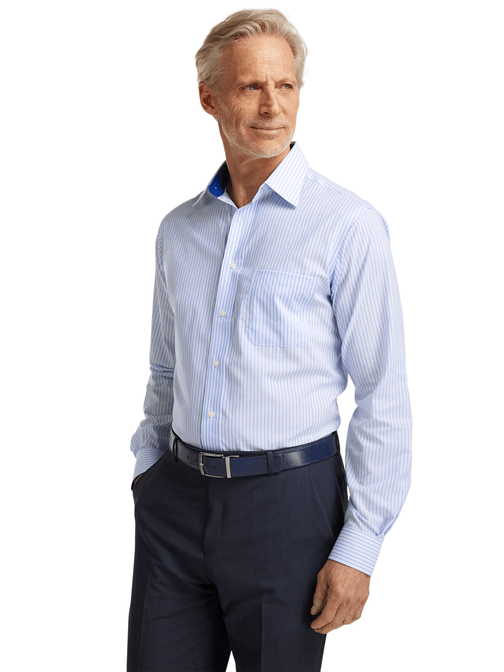 Alternate Image of Non-iron Cotton Stripe Dress Shirt With Contrast Trim-1