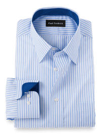 Non-Iron Cotton Stripe Dress Shirt With Contrast Trim - Blue