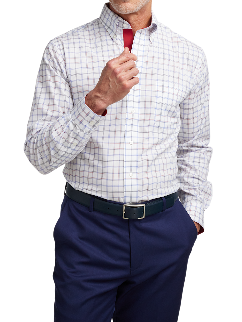 Alternate Image of Non-iron Cotton Check Dress Shirt With Contrast Trim-1