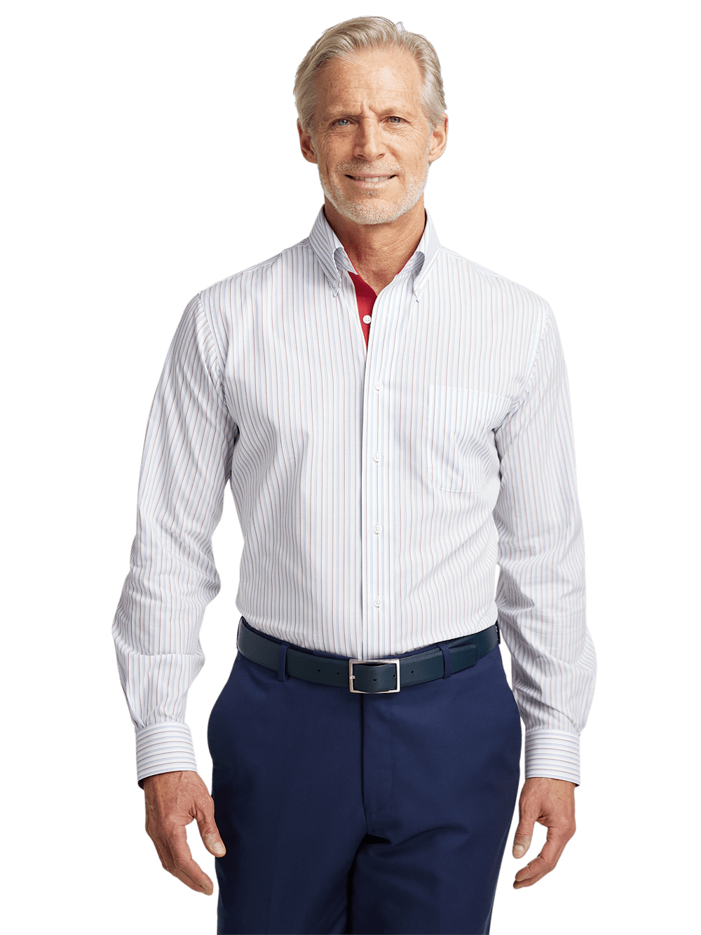 Alternate Image of Non-iron Cotton Stripe Dress Shirt With Contrast Trim-1