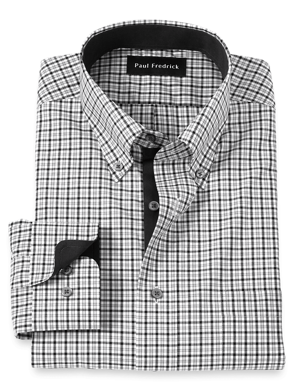 Product Image of Non-iron Cotton Check Dress Shirt With Contrast Trim-Black/Grey