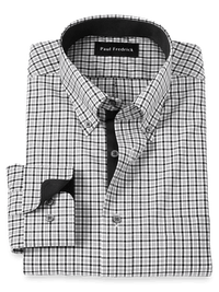 Non-Iron Cotton Check Dress Shirt With Contrast Trim - Black/grey