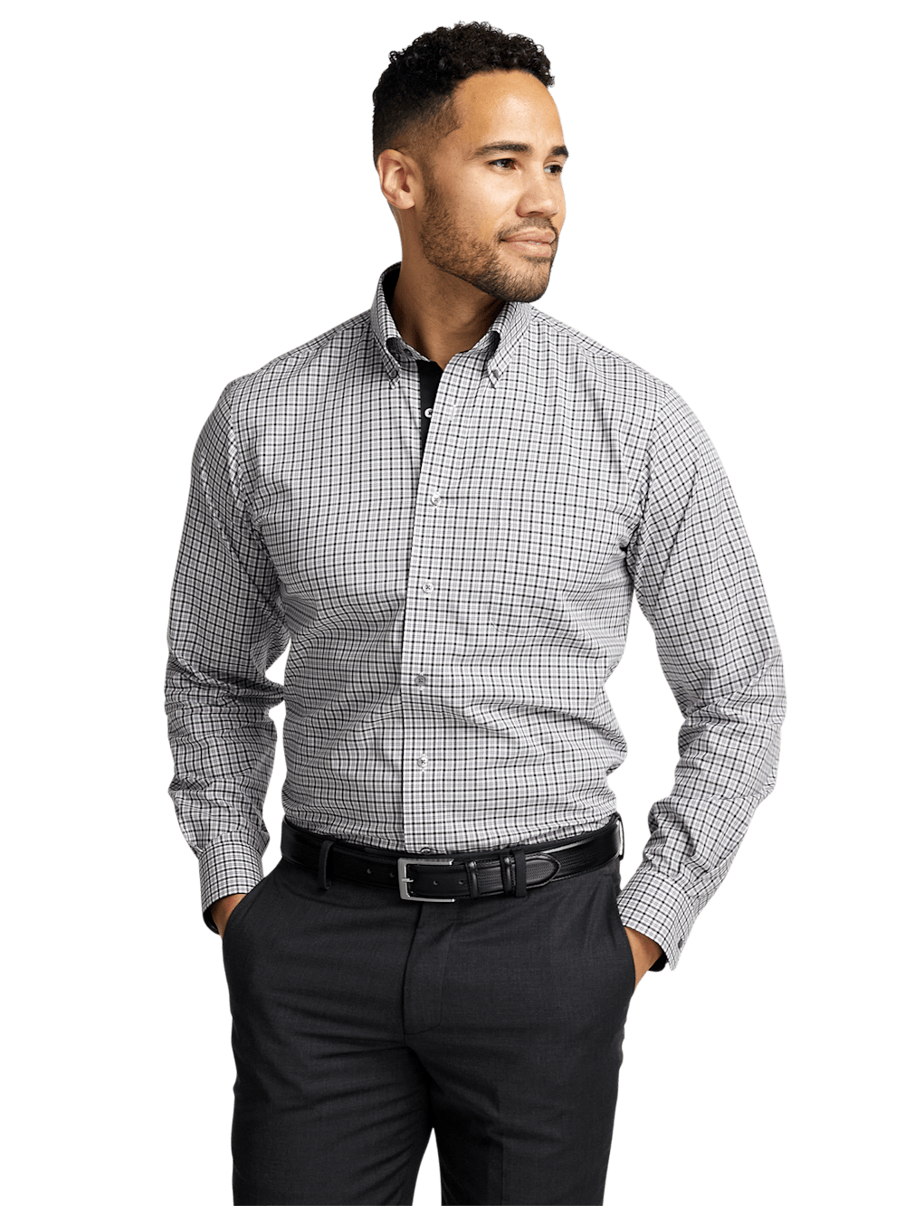 Alternate Image of Non-iron Cotton Check Dress Shirt With Contrast Trim-1