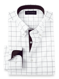 Non-Iron Cotton Windowpane Dress Shirt With Contrast Trim - Brown