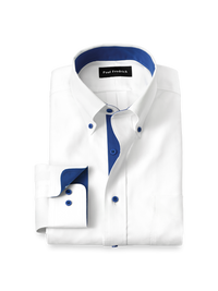 Comfort Stretch Non-Iron Solid Dress Shirt With Contrast Trim - White/cobalt