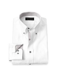 Comfort Stretch Non-Iron Solid Dress Shirt With Contrast Trim - White/grey