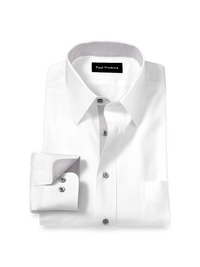 Comfort Stretch Non-Iron Solid Dress Shirt With Contrast Trim - White/grey