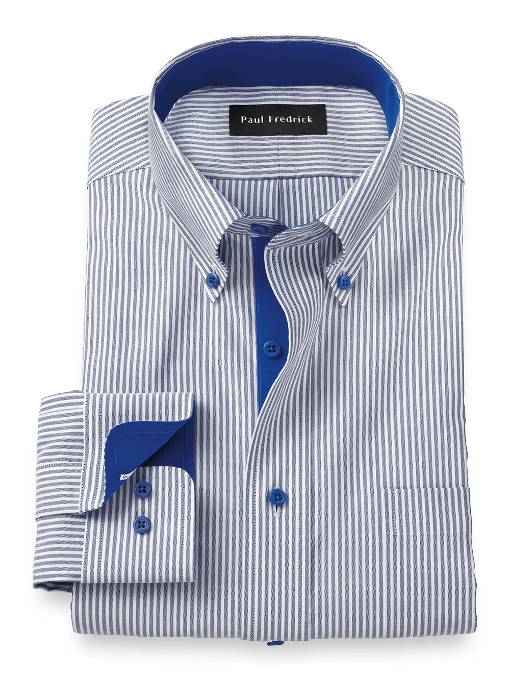 Product Image of Comfort Stretch Non-iron Stripe Dress Shirt With Contrast Trim-Cobalt
