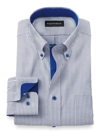 Comfort Stretch Non-Iron Stripe Dress Shirt With Contrast Trim - Cobalt
